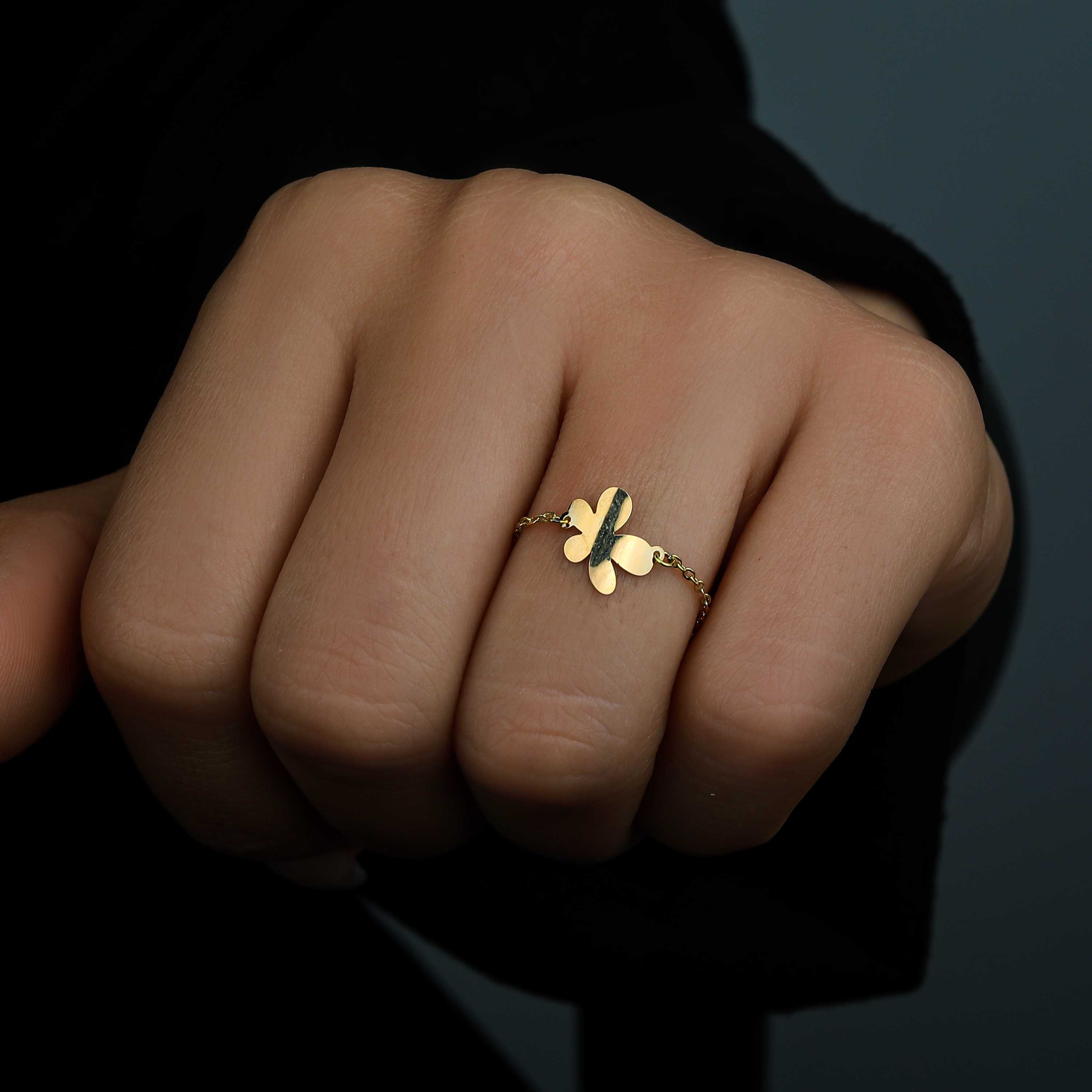 18k gold chain ring, Turkish made - (H-1181)